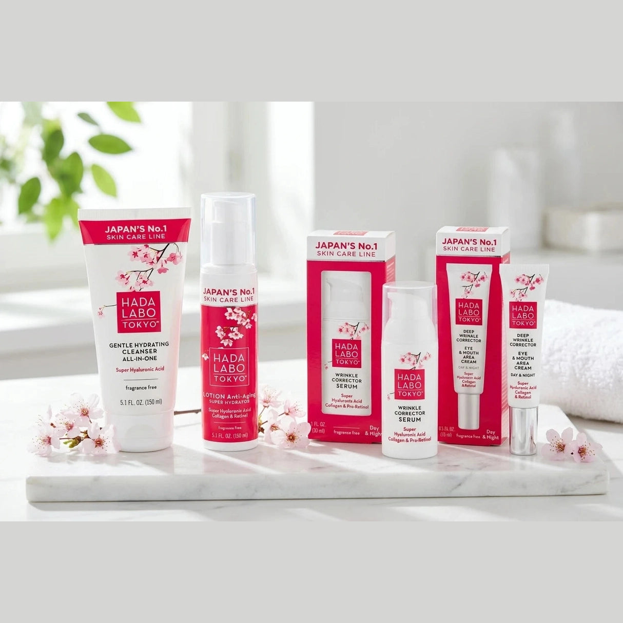Routine RED Hada Labo Tokyo - 4 Produits Nettoyant, Lotion RED, Sérum, Contour yeux & lèvres