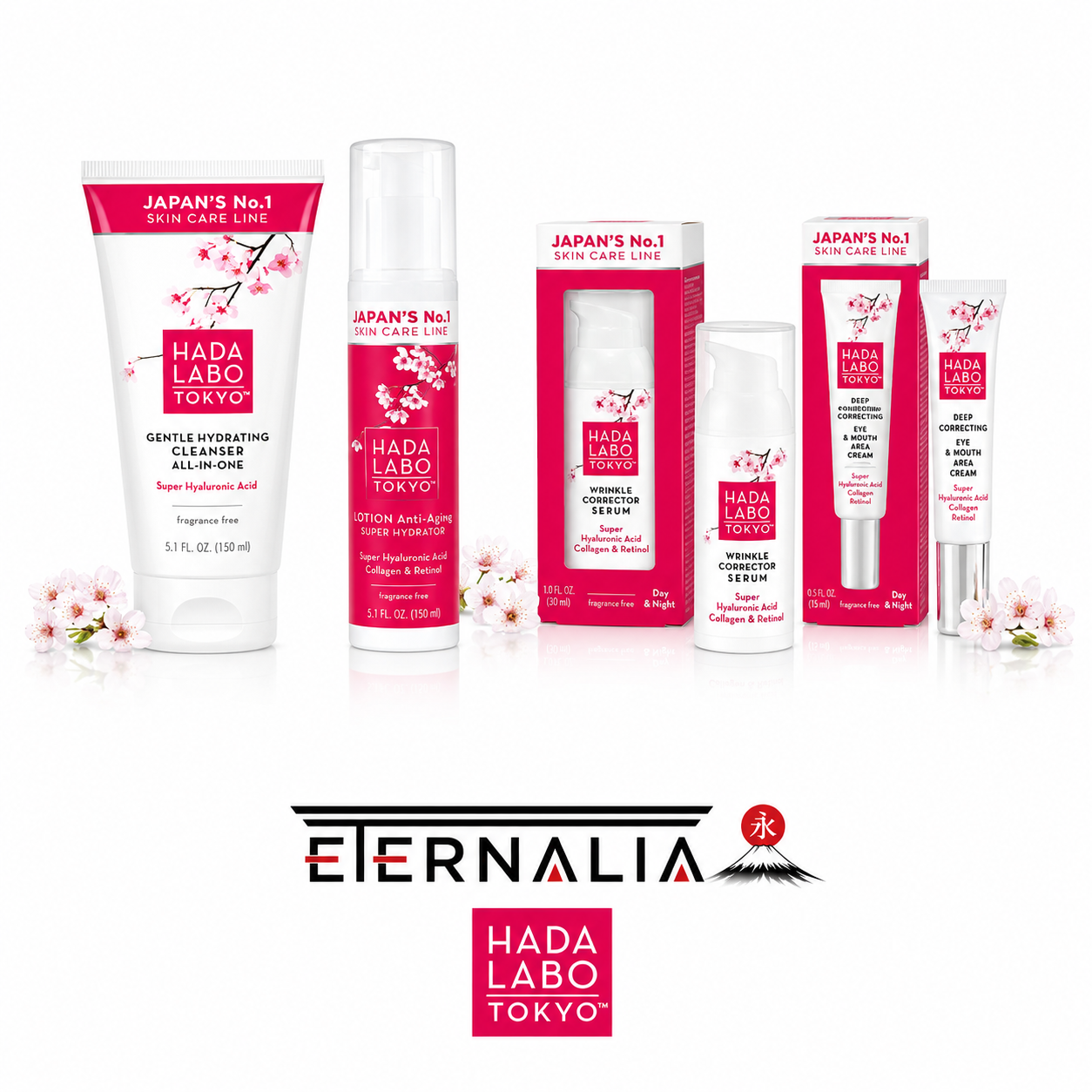 Routine RED Hada Labo Tokyo - 4 Produits Nettoyant, Lotion RED, Sérum, Contour yeux & lèvres